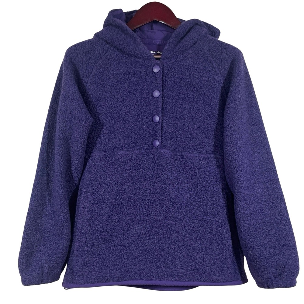 Outdoor Voices MegaFleece Snap Up Hoodie Sz M Purple Wool Blend Functional Cozy